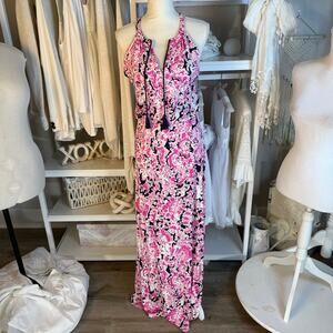 Cynthia Rowley women’s sz. Small white pink blue halter maxi dress summer #4005